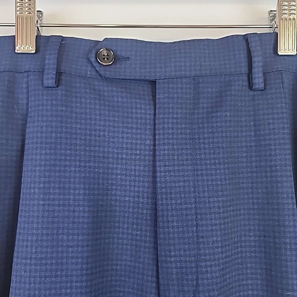 Ralph Lauren Mens Blue Micro Check Pleated Dress Pants 36 x 32 Stretch Trousers - Picture 3 of 13